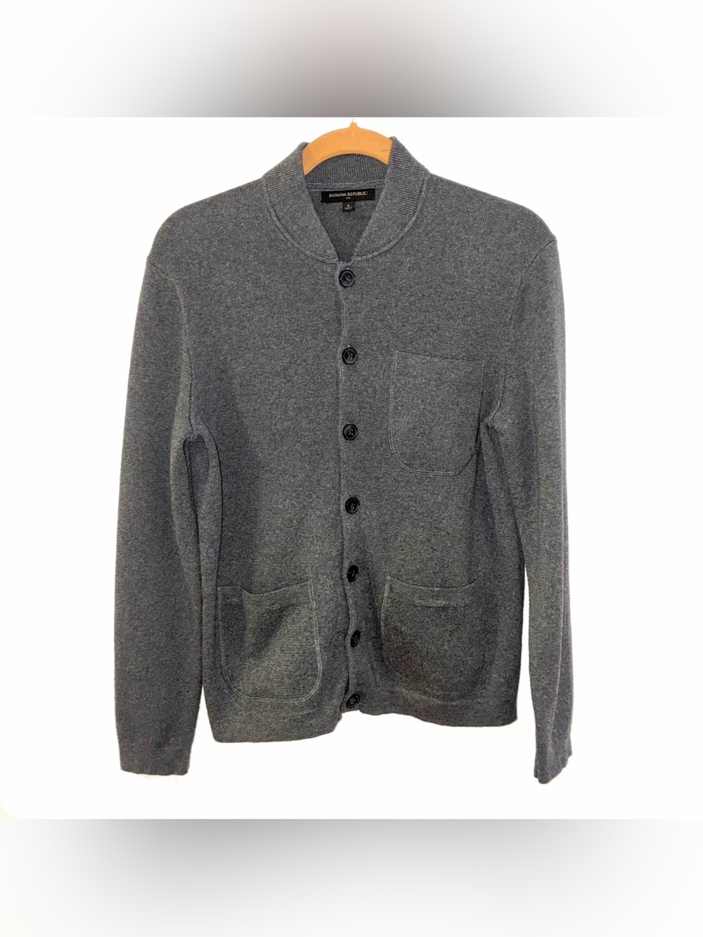 Banana Republic Button Front Gray Cardigan Size Small 100% Cotton Patch Pockets